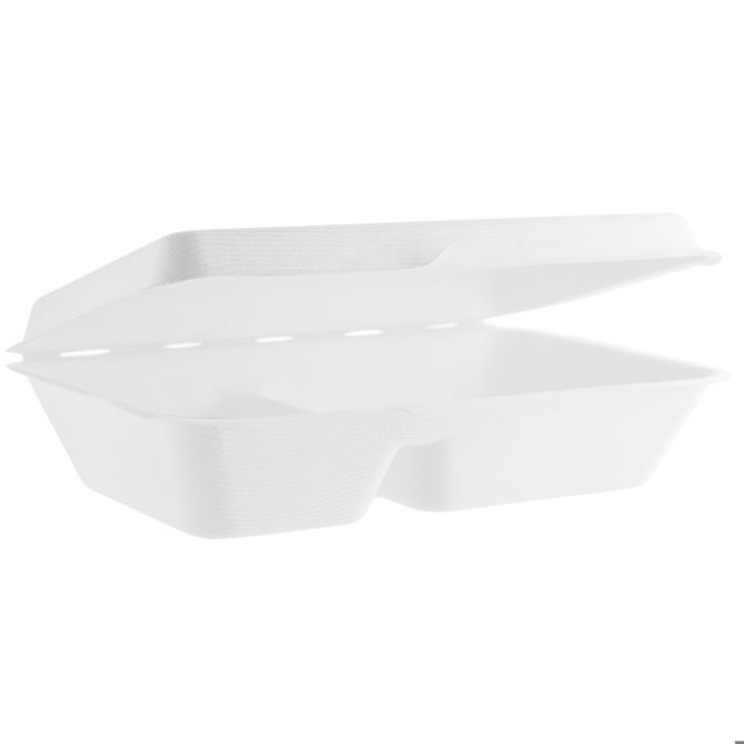 2 Compartment Clamshell Bagasse Takeaway Food Box 7inch