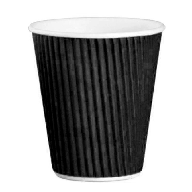 Kraft Black Ripple Disposable Paper Coffee Cups 8oz / 230ml
